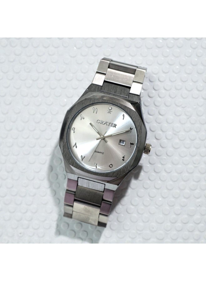 كريتر  ساعة كريتر (CRATER) للرجال – تصميم ملكي فاخر من الستانلس ستيل، مينا كلاسيكي مع عرض التاريخ، مقاومة للماء – تشمل علبة الماركة (فضي/فضي). - Image 5